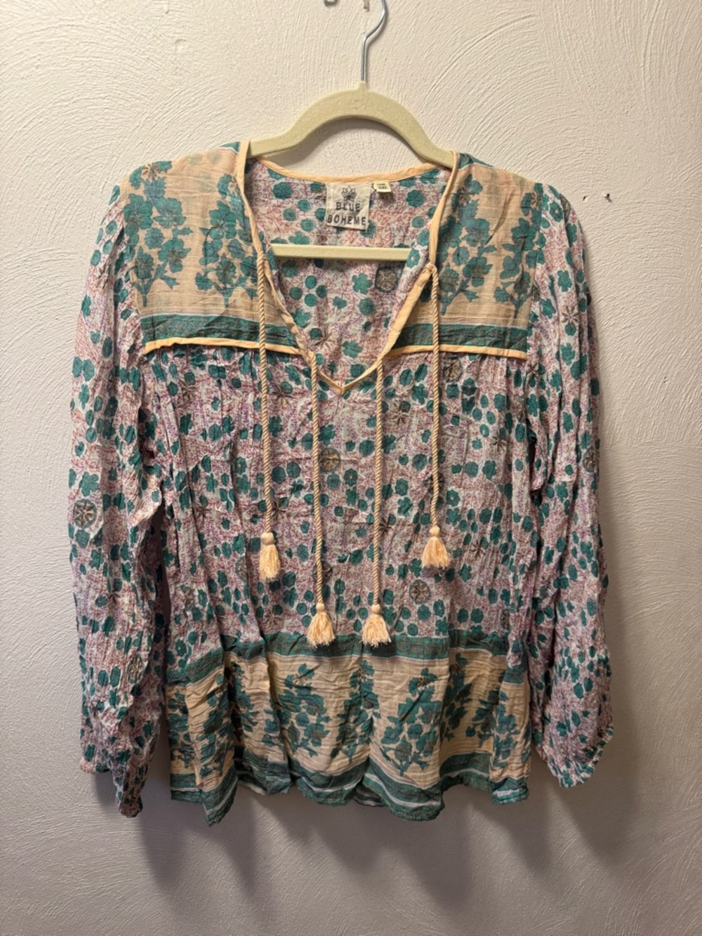 Blue Boheme Sheer Boho One Size S M 100% Cotton Gauze Festival Top Coachella